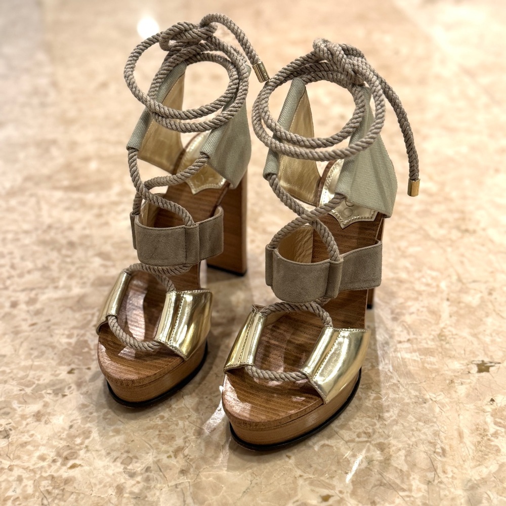 Jimmy Choo Halley Mixed Media Lace-up Platform Sandals